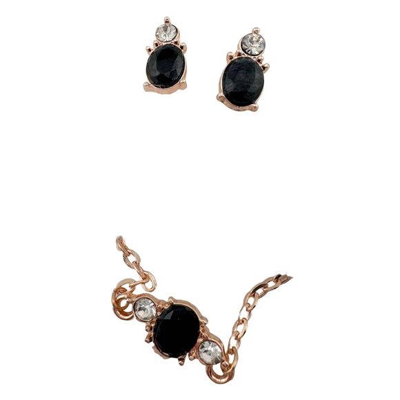 Pretty Black Sapphire & Crystal Necklace & Earrings Set with Rose Gold Overlay - Picture 1 of 13